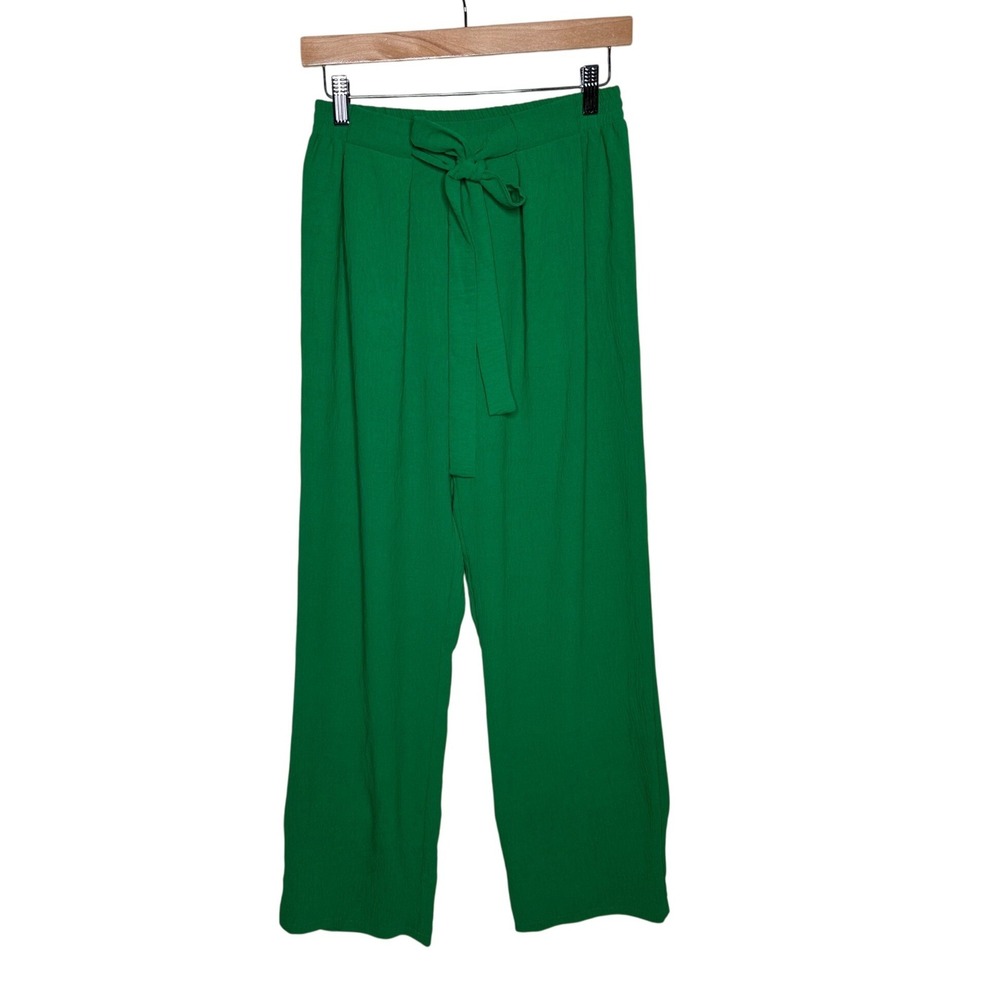 Lulus Women's Tie Front Elastic Waist Wide Leg Pants size Small Kelly Green